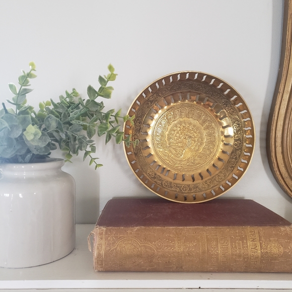 Vintage Brass Peacock Trivet Bowl - Picture 2 of 6